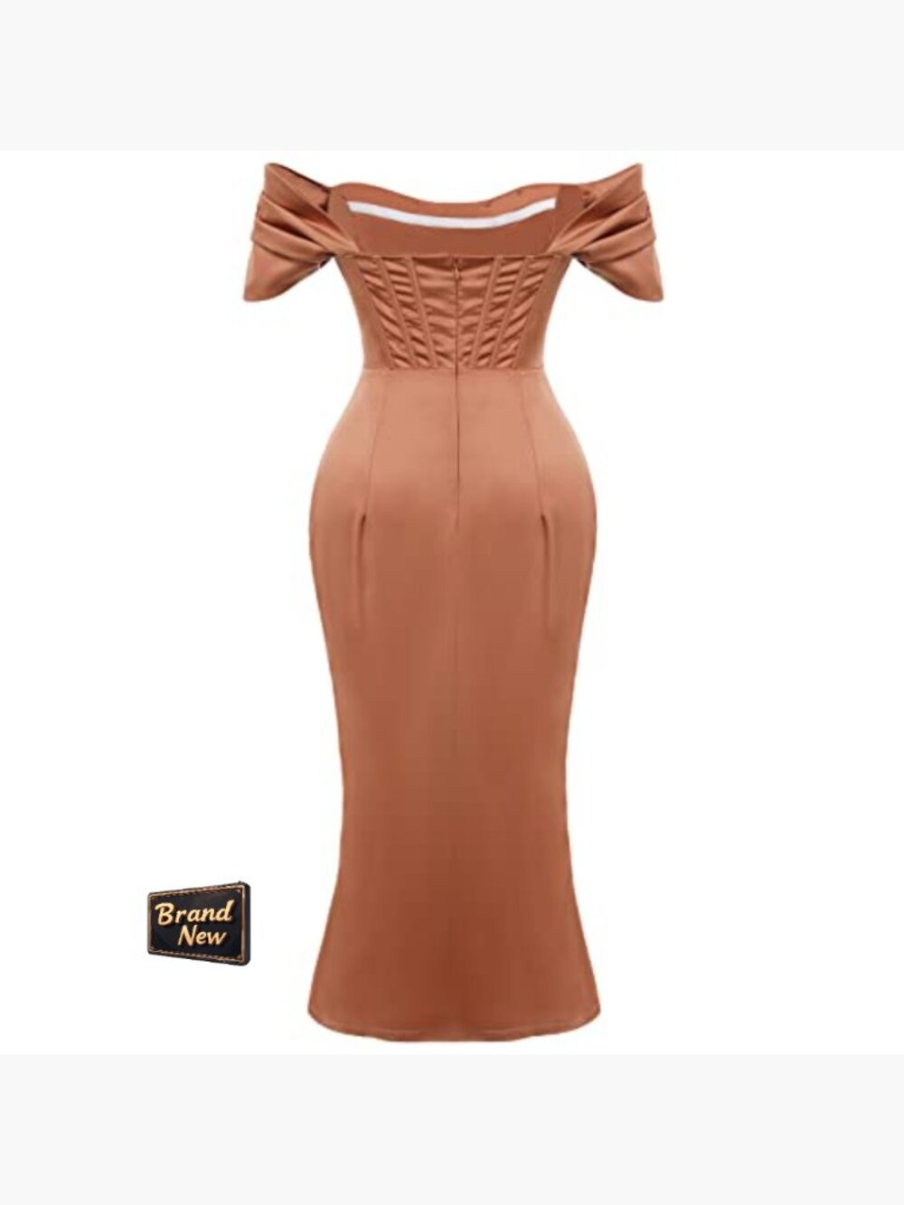Off Shoulder Split Corset Satin Dress Strapless Backless High Slit Bodycon - Picture 5 of 6